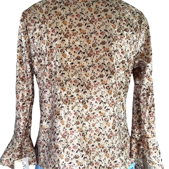 NY City Design Co Boho Floral Plush Top Tie -up Front Elongated Sleeves Womens M - Picture 4 of 6